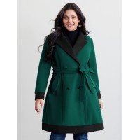 Color Contrast Belted Lined Coat