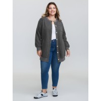 Round Neck Ribbed Hem Button Coat
