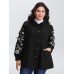 Floral Embroidered Sleeve Slant Pockets Coat