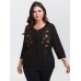 Floral Embroidery Stretch Knit Button Top