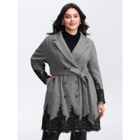 Color Contrast Belted Lace Coat