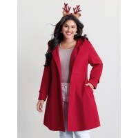 Ruffle Trim Waist-Defining Pockets Coat