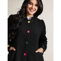 Colorful Buttons Hooded Pocket Coat