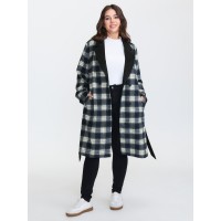 Checkered Belted Color Contrast Coat