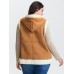 Suede Fluffy Zipper Hooded Vest Coat