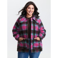 Fluffy Texture Plaid Button-Front Coat