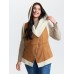 Suede Fluffy Zipper Hooded Vest Coat