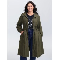 Drawstring Waist Pockets Hooded Coat