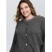 Round Neck Ribbed Hem Button Coat