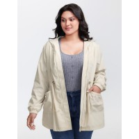 Drawstring Waist Pockets Hooded Coat