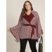 Houndstooth Contrast Dolman Sleeve Suit Collar Belted Coat