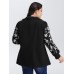 Floral Embroidered Sleeve Slant Pockets Coat