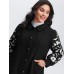 Floral Embroidered Sleeve Slant Pockets Coat
