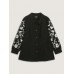 Floral Embroidered Sleeve Slant Pockets Coat