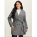 Herringbone Button Belted Lined Coat