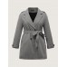 Herringbone Button Belted Lined Coat