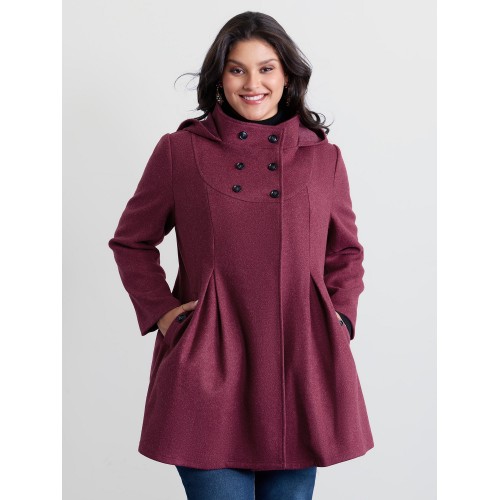 Hooded Pleated Pockets Waist-Defining Coat Hooded Pleated Pockets Waist-Defining Coat